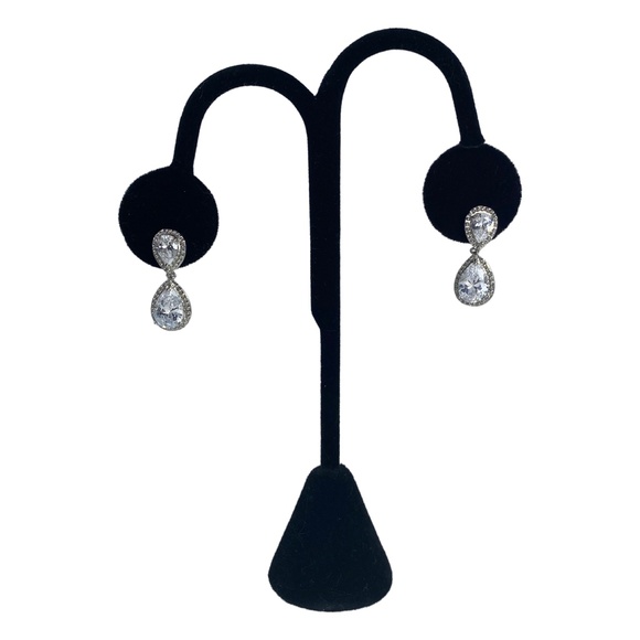 Cubic Zirconia Earrings Pear Shaped Drop Stud - Picture 3 of 4